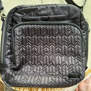 Lug Black Quilted Messenger Bag with Chevron Pattern
